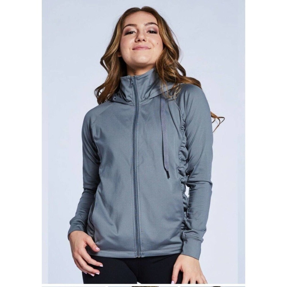 Jo+Jax Fiora Runched Dance Activewear Full Zip Hood Jacket Women's Size Small